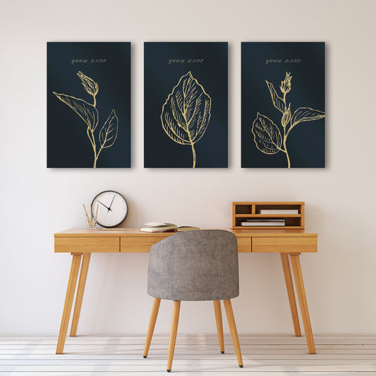 Pflanzenwandkunst, Blumengemälde, dekoratives Geschenk, minimalistische Kunst, druckbare Wandkunst, Blumen, Leinwand, Blätter, Wandkunst, 3er-Set Drucke