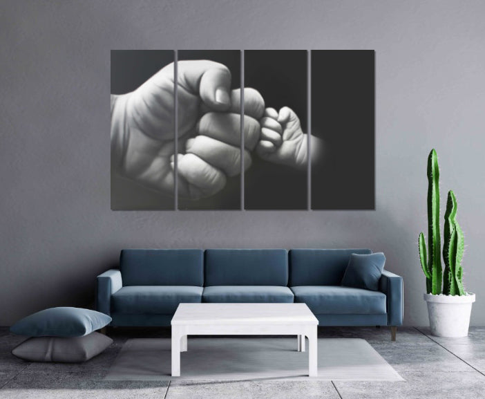 Moderne Wandkunst, Leinwandgemälde, Schwarz-Weiß-Kunst, Arm-Hand-Wandkunst, mehrteilige Wandkunst, 3-teilige Wandkunst, Wandkunst fürs Babyzimmer