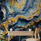 Extra large abstract wallpaper, 3d effect wallpaper mural, blue and yellow wall mural, removable wallpaper, accent wall mural