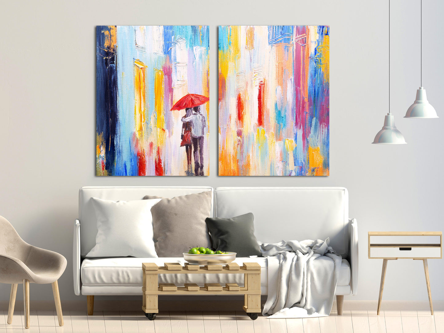 Abstraktes Liebespaar-Kunstwerk, Liebes-Wandbilder auf Leinwand, rote Regenschirmkunst, Valentinstagsgeschenk, druckbare abstrakte Kunstdrucke