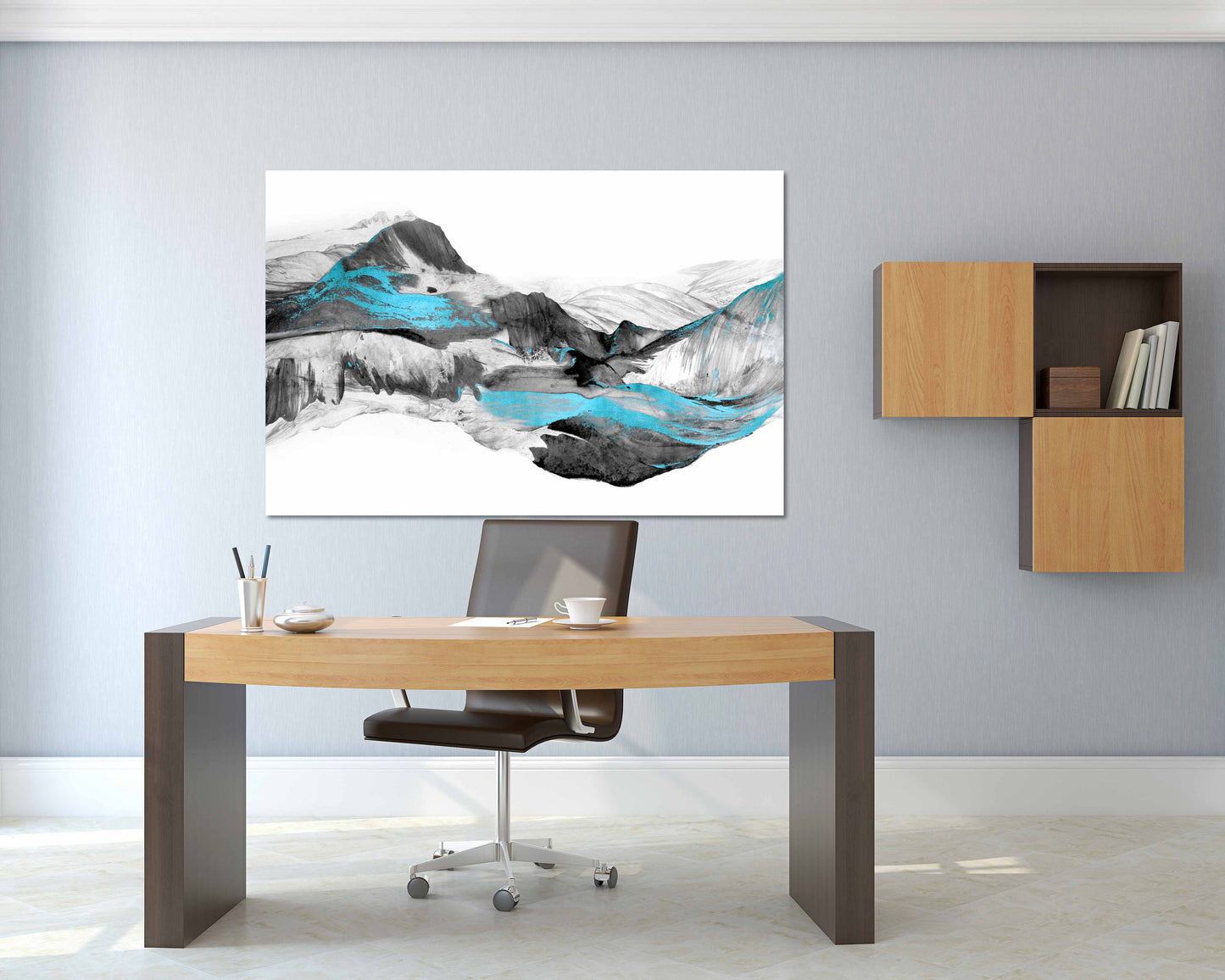 Abstrakte Wellen, Abstrakte Wandkunst Gemälde auf Leinwand, Wohnwanddekoration, Leinwandgemälde, blaue Welle abstrakt, Bergwandkunst