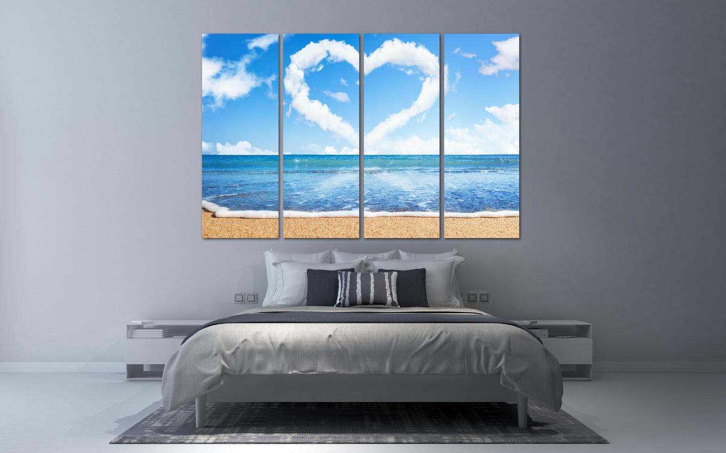 Herz-Wand-Dekor, Liebes-Wand-Kunst-Gemälde auf Leinwand, Valentinstag-Geschenk, Meereslandschaft-Gemälde, blaue Himmel-Wand-Kunst, Liebesbild