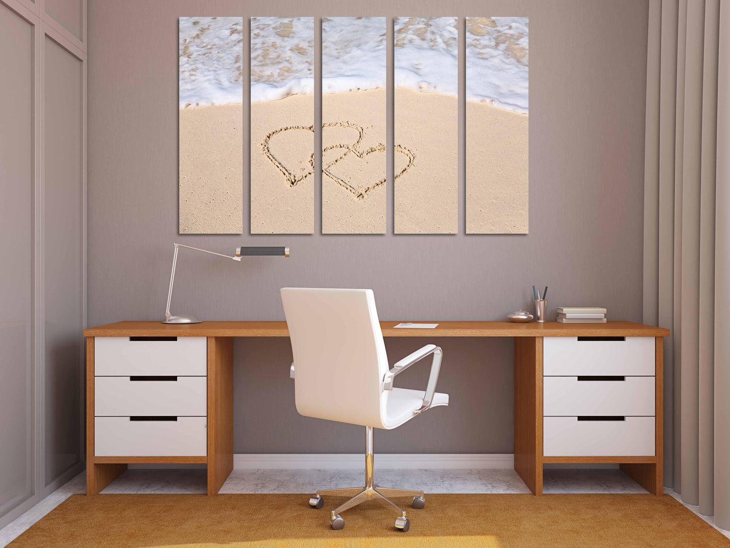 Herz-Wand-Dekor, Liebes-Wand-Kunst-Gemälde auf Leinwand, Valentinstag-Geschenk, Meereslandschaft-Gemälde, Liebesbild, Tiefsee-Sand-Herzen im Sand