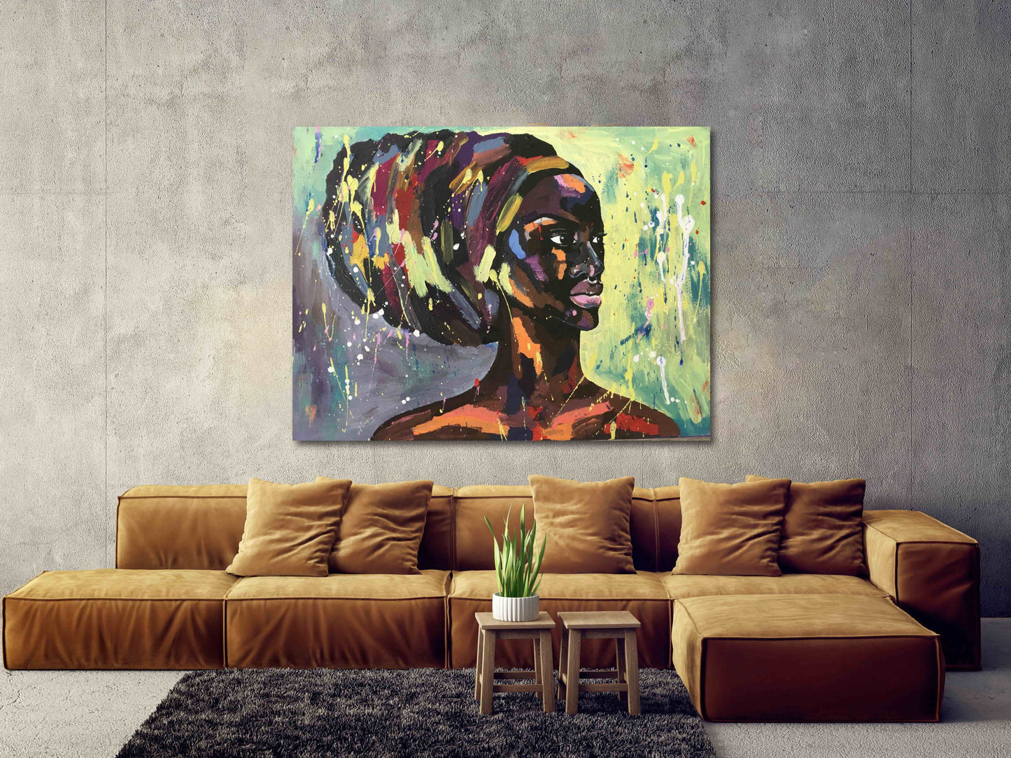 Schwarze Frau Wandkunst Afro Frau Abstrakte afrikanische Wandkunst Afrikanische Leinwand Kunst Malerei Große Wandkunst Trendy Wandkunst Afroamerikanische Kunst
