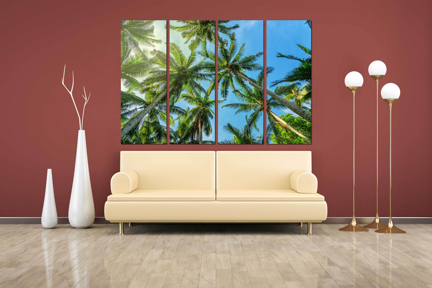 Palmen Wandkunst, Baumspitze Wandkunst, Baumzweig Druck, Home Wanddekoration, Leinwandgemälde, Mehrteilige Wandkunst, Palmblatt Wandkunst