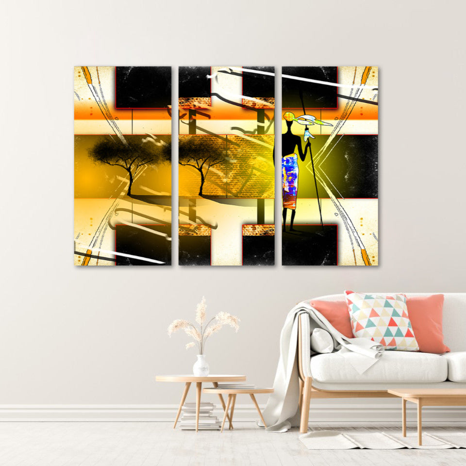 Afrikanische ethnische Retro-Illustration Abstrakte afrikanische Wandkunst Masai Leinwanddruck afrikanische Leinwand Kunst Malerei Masai Malerei Skurrile Kunst