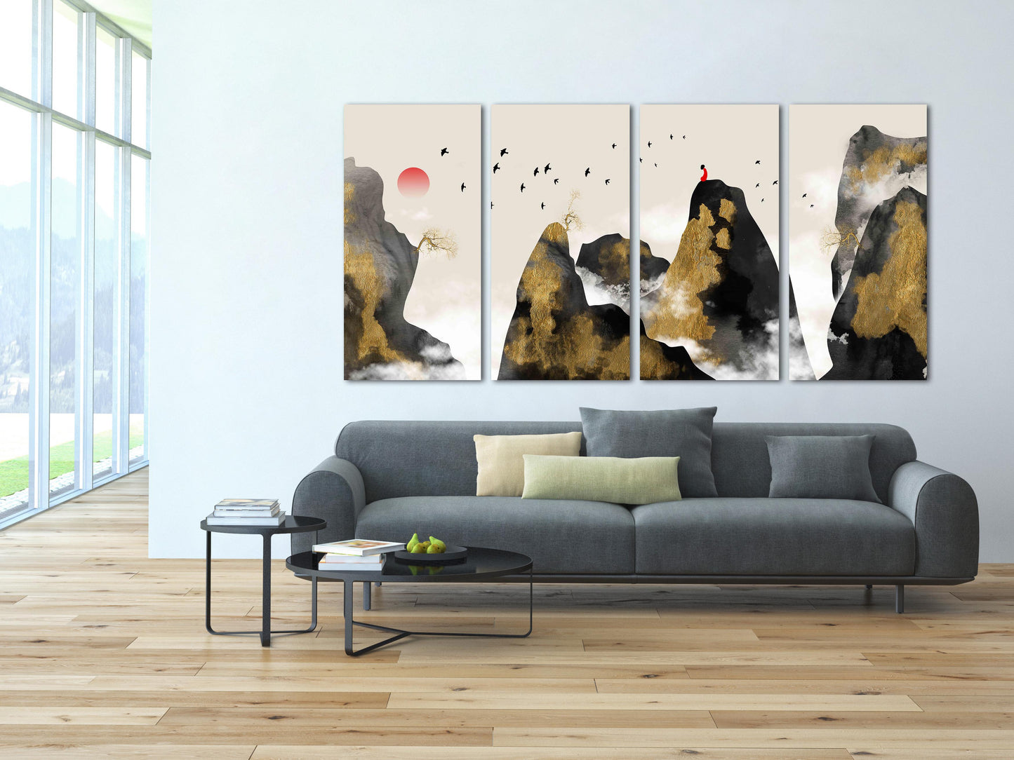 Gerahmte Wandkunst Berge Felsen und Berge 3-teilige Leinwand Wanddekoration im Freien Berge Wandkunst Leinwandgemälde