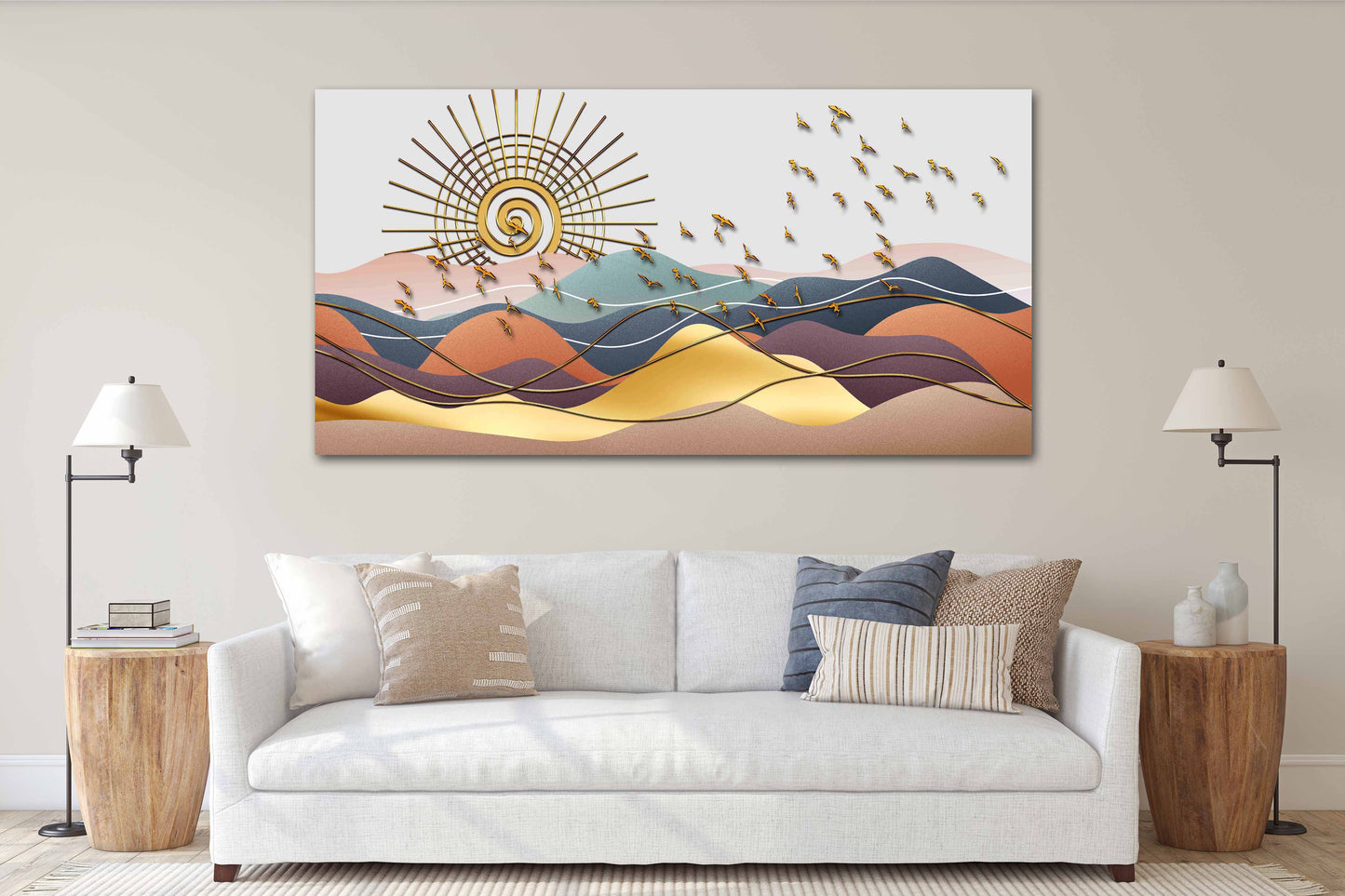 Goldene Sonne Felsen und Berge 3-teiliges Leinwandbild Home Wanddekoration Outdoor Berge Wandkunst Leinwandgemälde