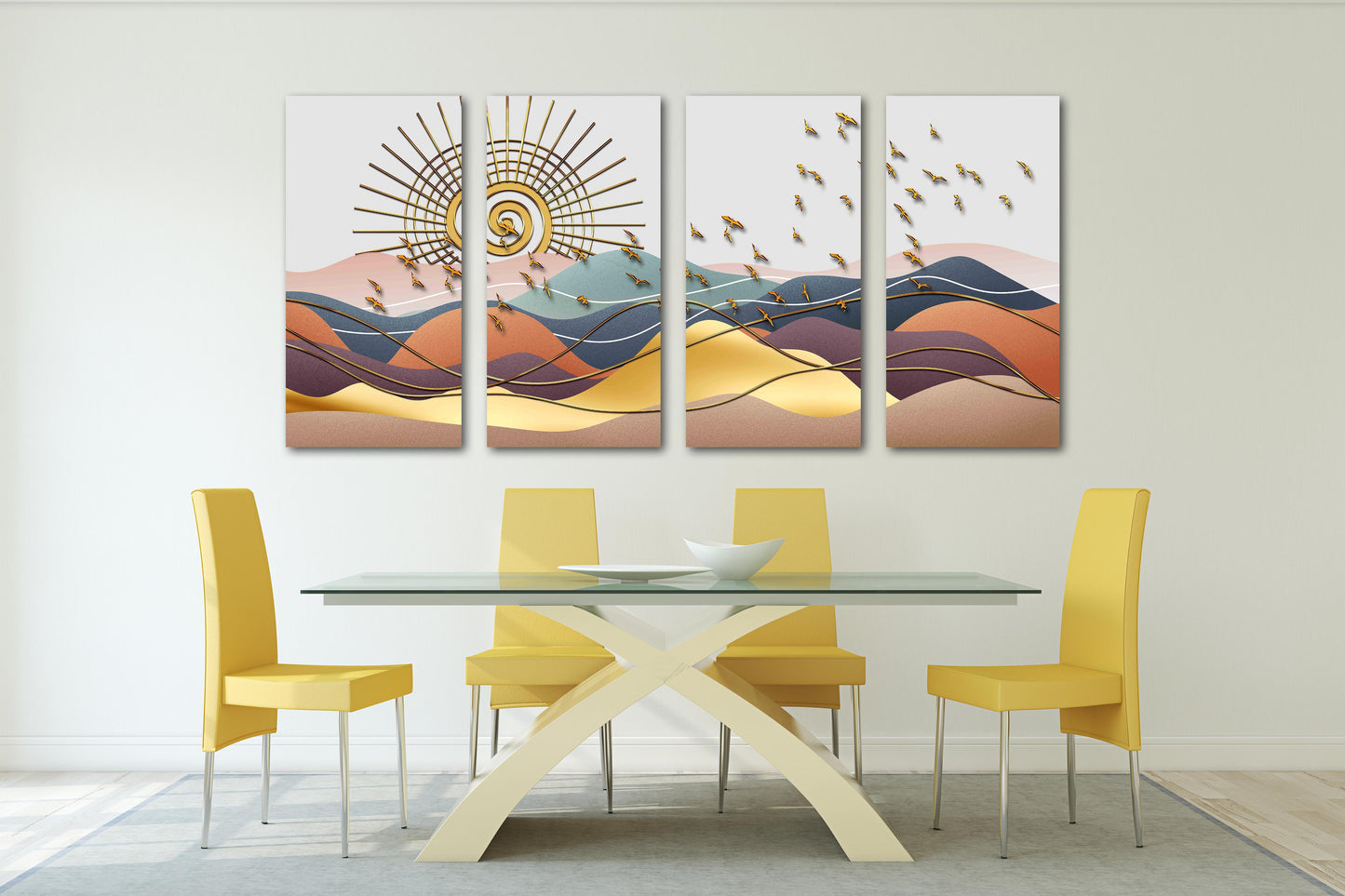 Goldene Sonne Felsen und Berge 3-teiliges Leinwandbild Home Wanddekoration Outdoor Berge Wandkunst Leinwandgemälde