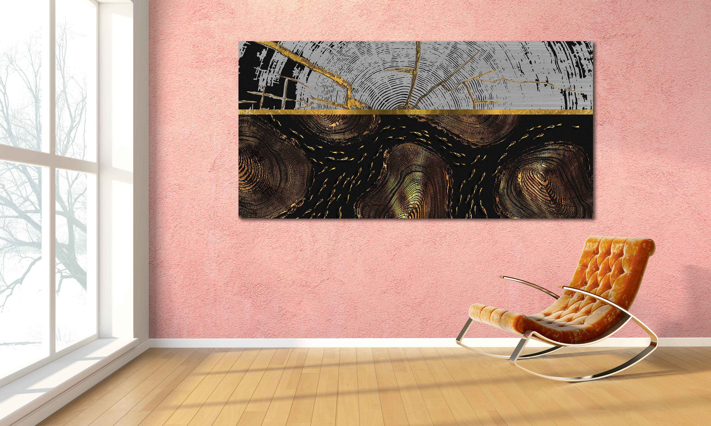 Schwarz-goldene abstrakte Wandkunst, abstraktes Gemälde, mehrteilige Wandkunst, Geschenk zur Wohnungserwärmung, Wanddekoration, 3-teilige Leinwand