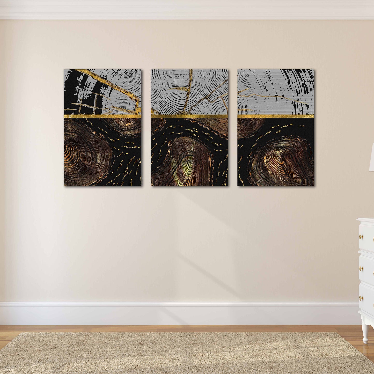 Schwarz-goldene abstrakte Wandkunst, abstraktes Gemälde, mehrteilige Wandkunst, Geschenk zur Wohnungserwärmung, Wanddekoration, 3-teilige Leinwand