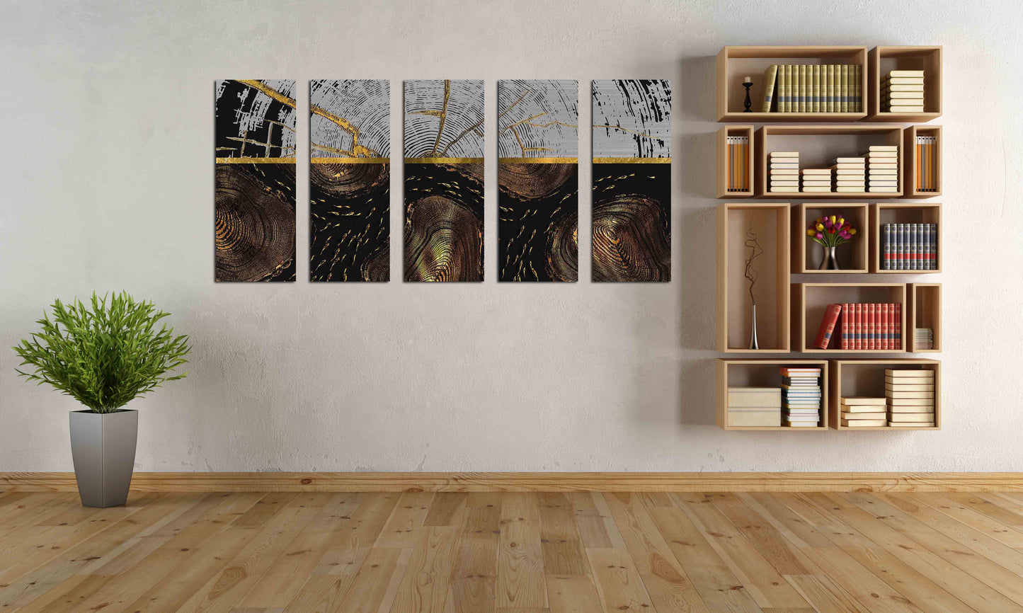 Schwarz-goldene abstrakte Wandkunst, abstraktes Gemälde, mehrteilige Wandkunst, Geschenk zur Wohnungserwärmung, Wanddekoration, 3-teilige Leinwand