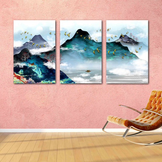 Smoky mountains wall art Blue ridge mountains wall art 3 panel canvas Outdoors mountains Rocks and mountains Canvas painting Home wall decor