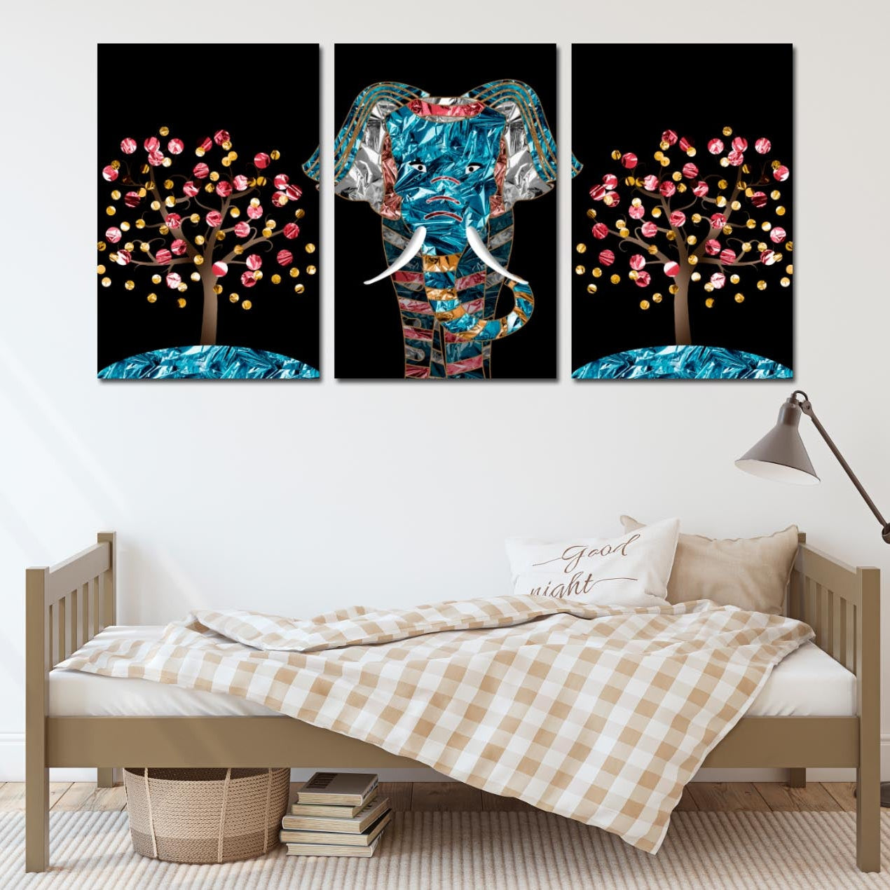 Jade-Elefant, Elefanten-Gemälde, indische Malerei, indische Kunst, Leinwandgemälde, große Wandbilder, Bilderrahmen, Heimwanddekor