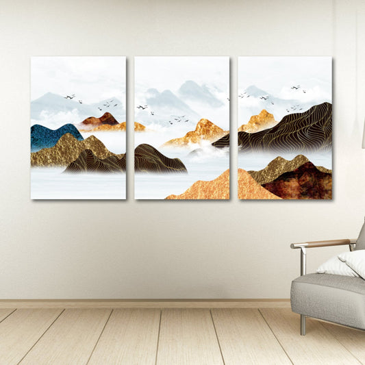 Mountain lake painting original art lake Framed wall art mountains Canvas painting Home wall decor Rocks and mountains 3 piece frame canvas