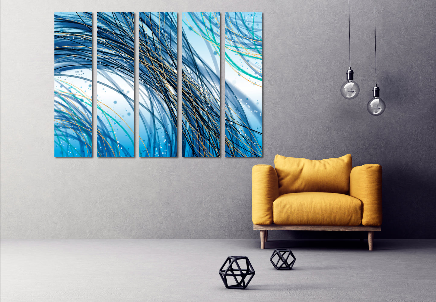 Großes abstraktes Gemälde blau und gold Abstraktes buntes Gemälde großes expressionistisches Gemälde 3-teiliger Rahmen Leinwand Home Wanddekoration