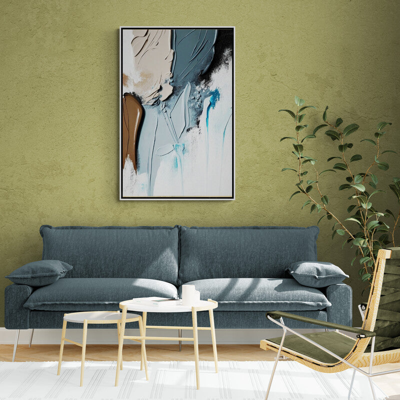 Abstract wall art, modern canvas artwork, framed above bed art print, oil painting effect wall art, printable blue wall art to living room