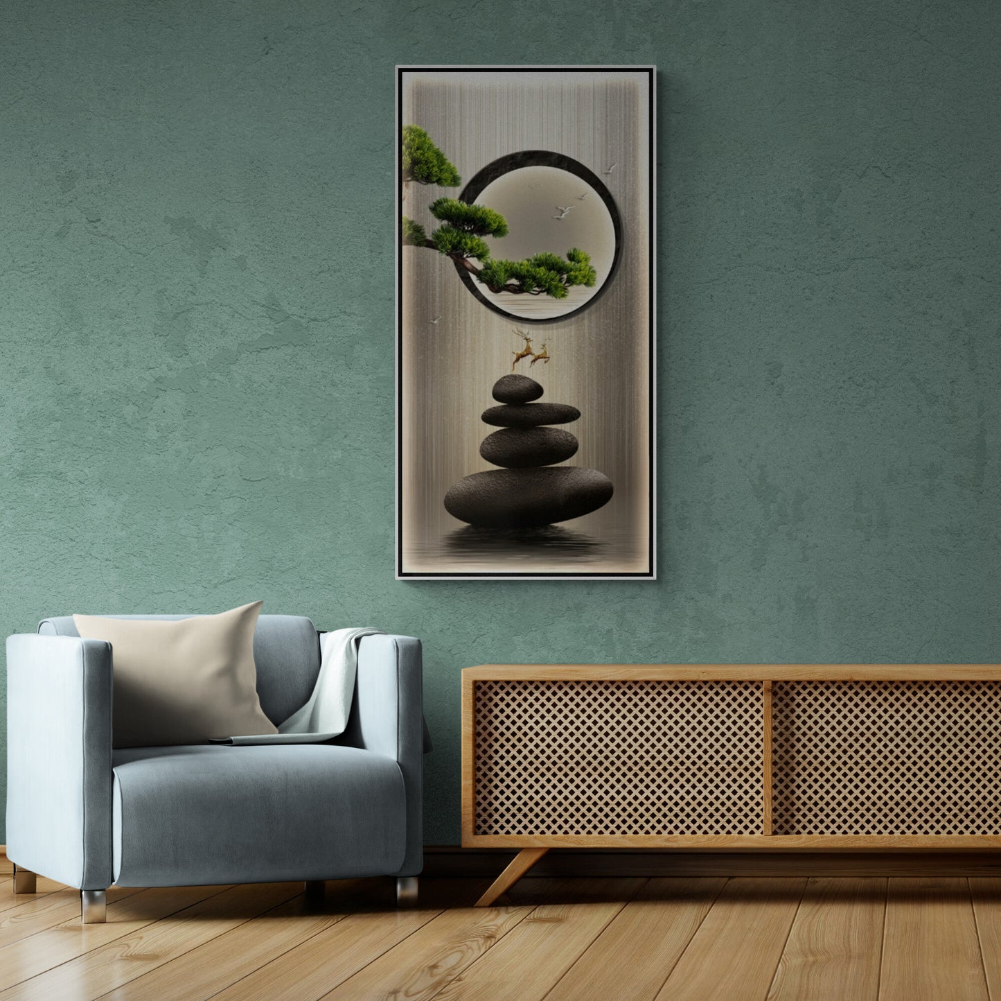 Chinoiserie art print, large framed japandi wall art, Asian theme canvas print, vertical wall art for living room, oriental wall art, godmother gift