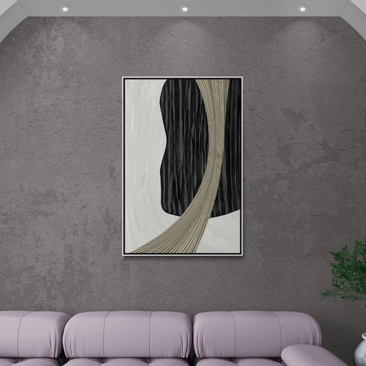 Black and white wall art, abstract canvas print, modern framed artwork, large wall art with white frame, bedroom wall art