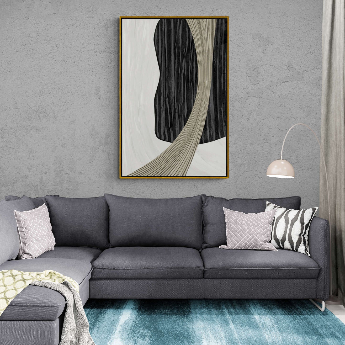 Black and white wall art, abstract canvas print, modern framed artwork, large wall art with white frame, bedroom wall art