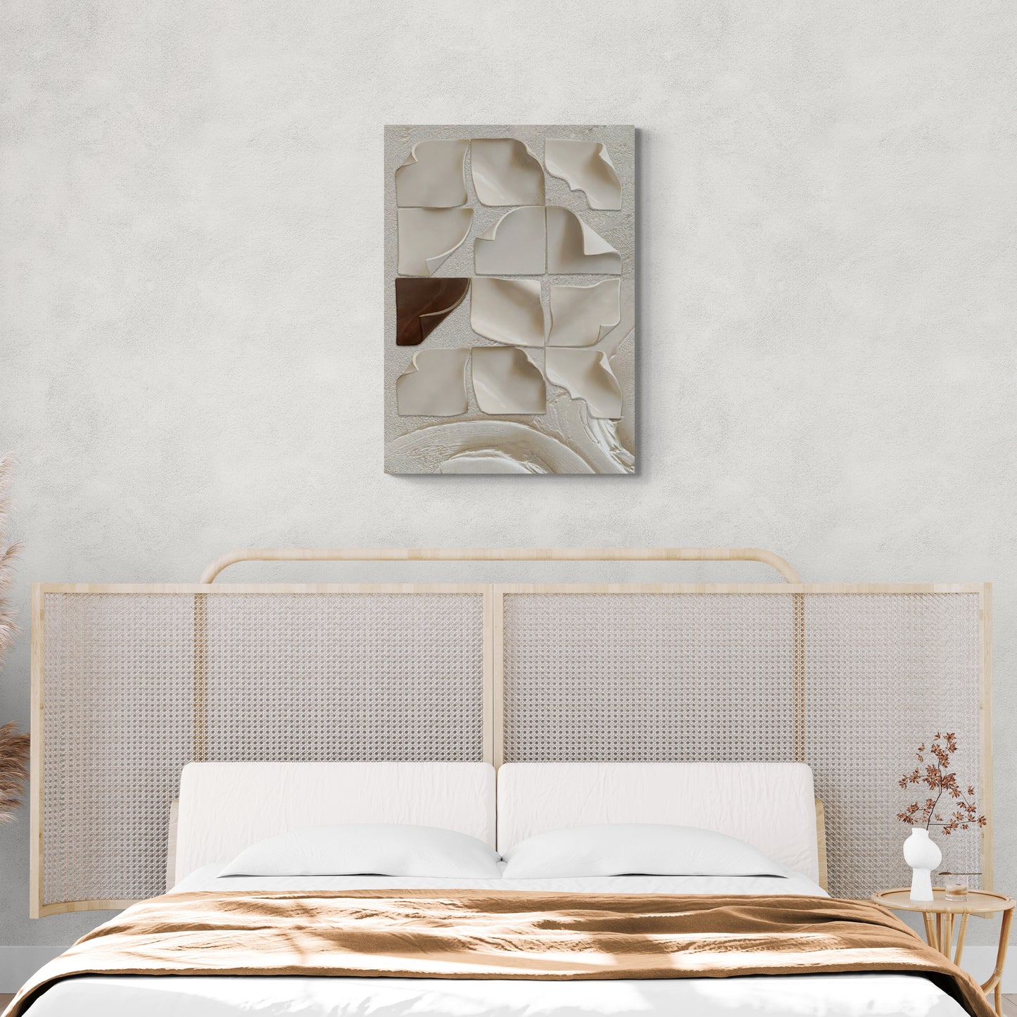 3D effect wall art, abstract canvas print, white and brown art print, modern bedroom wall art, above bed wall art, gifts for men