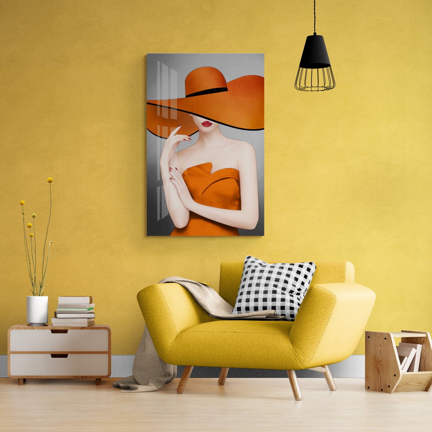 Fashion canvas print, stylish woman art print, framed wall art, orange and grey wall art, modern artwork, hanging wall art, gift for her