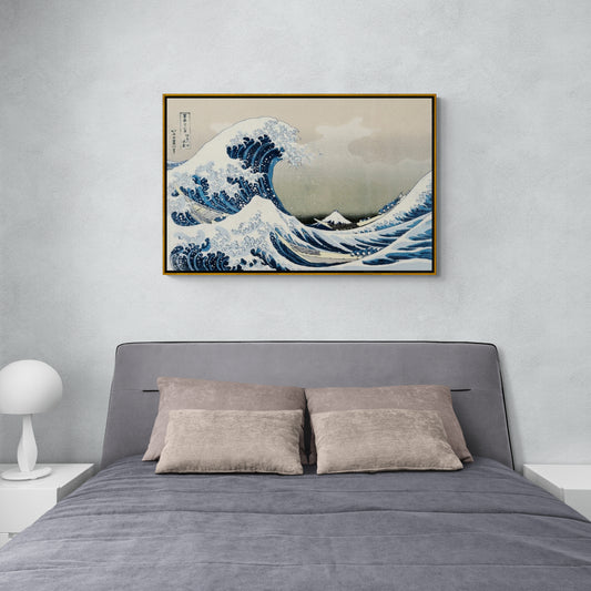 Chinoiserie wall art, framed nautical artwork, oriental wave canvas print, seascape wall art, large oriental art print, gift wall art