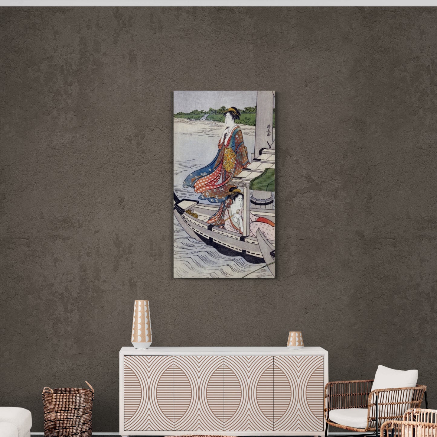 Framed oriental wall art, chinoiserie canvas print, Geisha wall art, picture with woman, Asian woman artwork, aluminum frame wall art