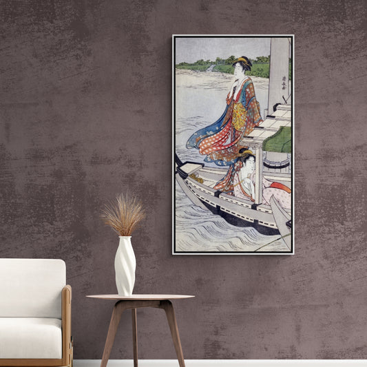 Framed oriental wall art, chinoiserie canvas print, Geisha wall art, picture with woman, Asian woman artwork, aluminum frame wall art