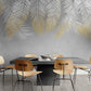 Feathers wallpaper, peel and stick abstract wall mural, removable wallpaper for living room or bedroom, wallpaper with leaves