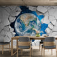 3D effect wallpaper, wallpaper with Earth, wallpaper with bricks, wall mural for nursery, children`s wallpaper, peel and stick wallpaper