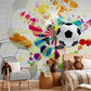 Peel and stick kids wallpaper, nursery wall mural, sport wallpaper, colorful wallpaper with soccer ball, accentual football wallpaper