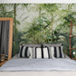 Self adhesive tropical wall mural, botanical peel and stick wallpaper mural, accent wallpaper with green plants, removable herbs wall mural, extra large living room wallpaper