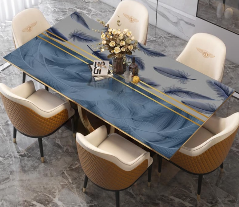 Rechteckige Tischdecke nach Maß für die Küche, Küchenauflage mit Muster „Blue Feathers“