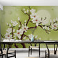 Magnolia blossom wall mural, self adhesive floral wallpaper, blooming tree wallpaper, peel and stick green and white wall mural, botanical wallpaper, temporary wall mural, accent wallpaper for living room