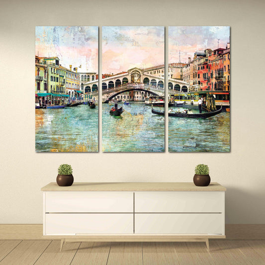 Venice painting Colorful wall art Vintage wall art paintings on canvas, city street art canvas print, oil painting on canvas Venice painting