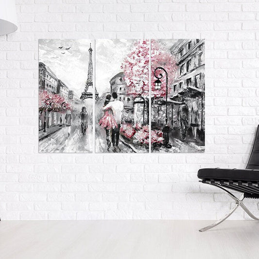 Love wall art paintings on canvas, home wall decor, couple in love in Paris, valentines day gift, paris wall art, Eiffel tower wall decal