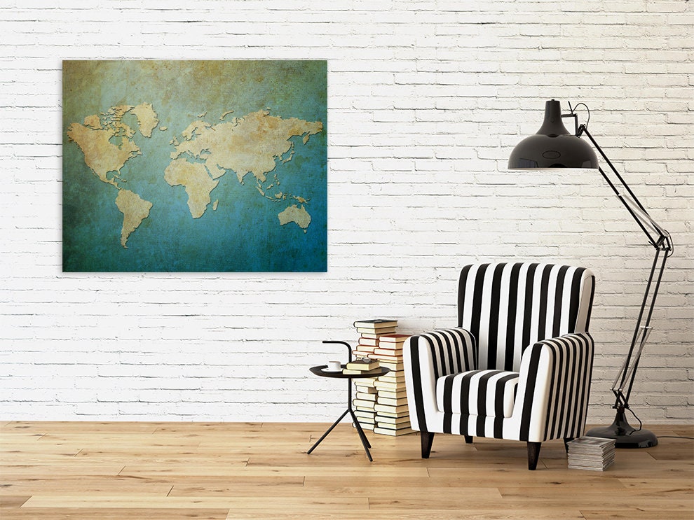 World map wall art paintings on canvas, home wall decor, canvas painting, housewarming and wedding gift multi panel wall art