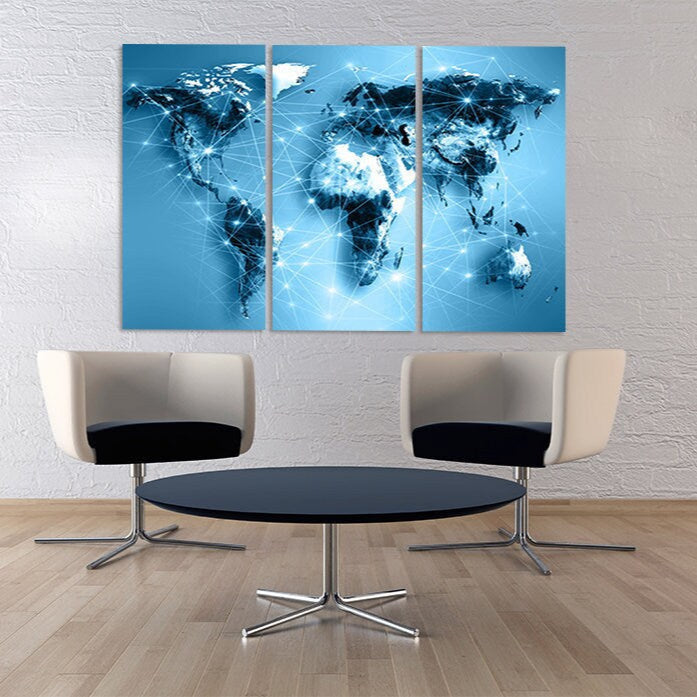 World map wall art paintings on canvas, world map canvas, home wall decor, canvas painting, extra large wall art, multi panel wall art