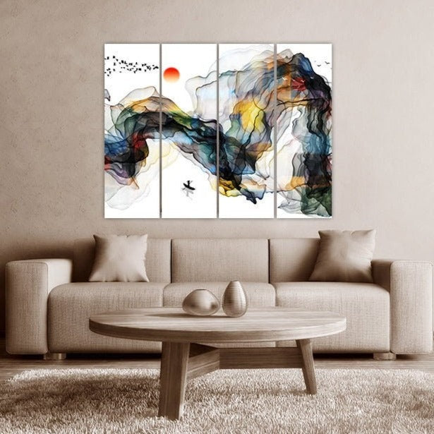 Abstract wall art paintings on canvas, blue wave abstract home wall decor, canvas painting, housewarming gift abstract print