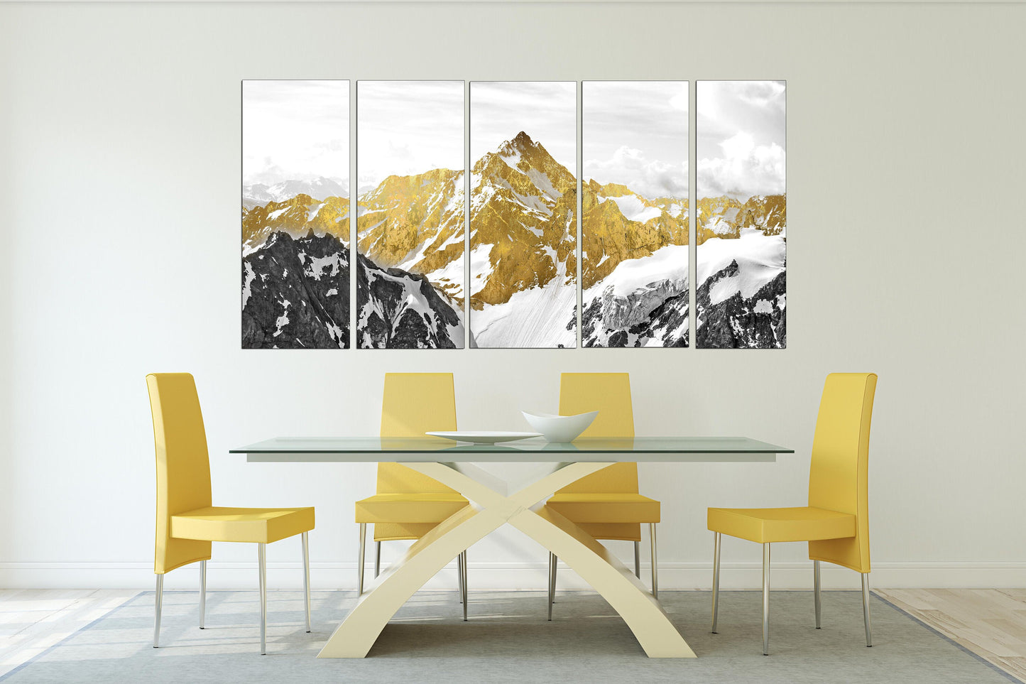 Gold mountains wall art paintings on canvas, wall pictures mountains, nature wall art, home wall decor, mountain art print