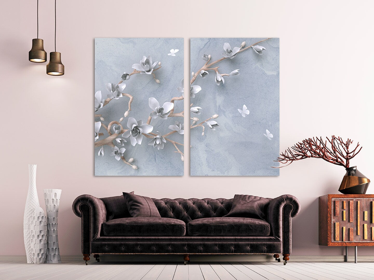 Sakura wall art deco, flower wall art, boho wall art, asian wall art, extra large wall art, floral canvas wall art, boho room decor