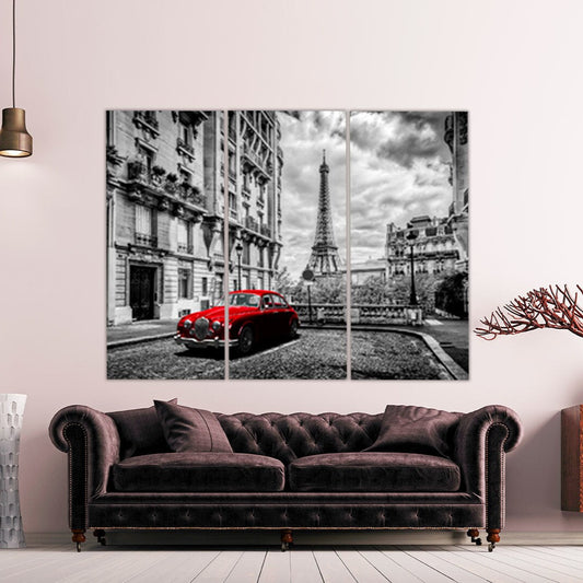 Paris wall art Eiffel tower wall art Vintage car wall art Architecture wall art, canvas painting, black and white art travel wall decor