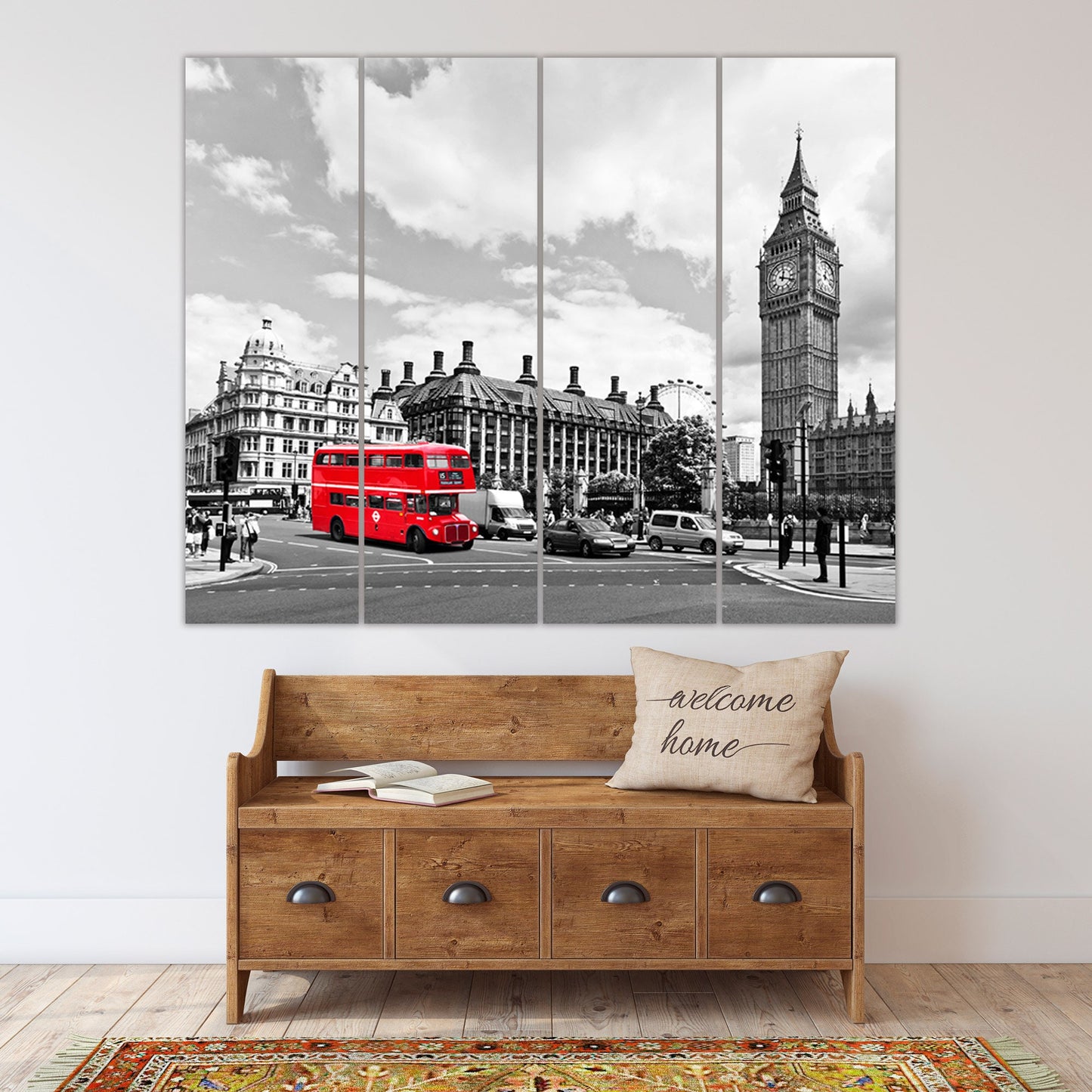 London wall art paintings on canvas, home wall decor, big ben wall decal, city multi panel wall art, canvas print, bathroom wall decor