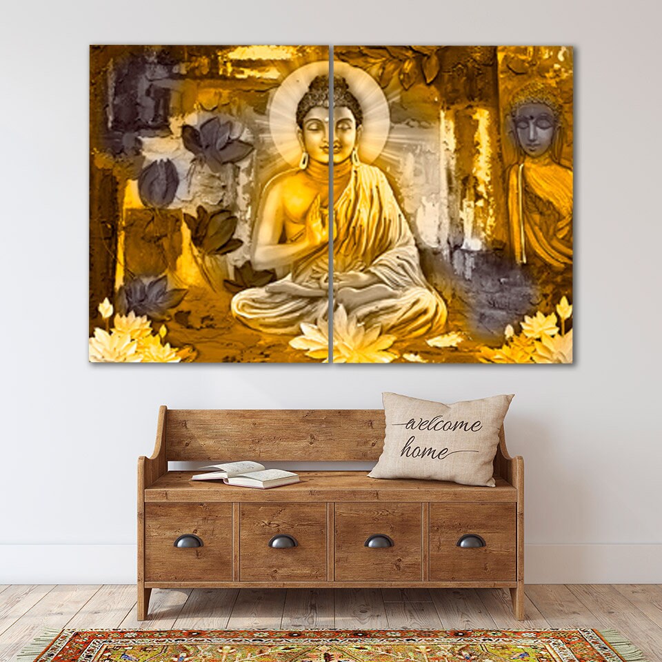 Buddha decor wall  art indian paintings on canvas religious extra large multi panel wall art Housewarming gift home painting