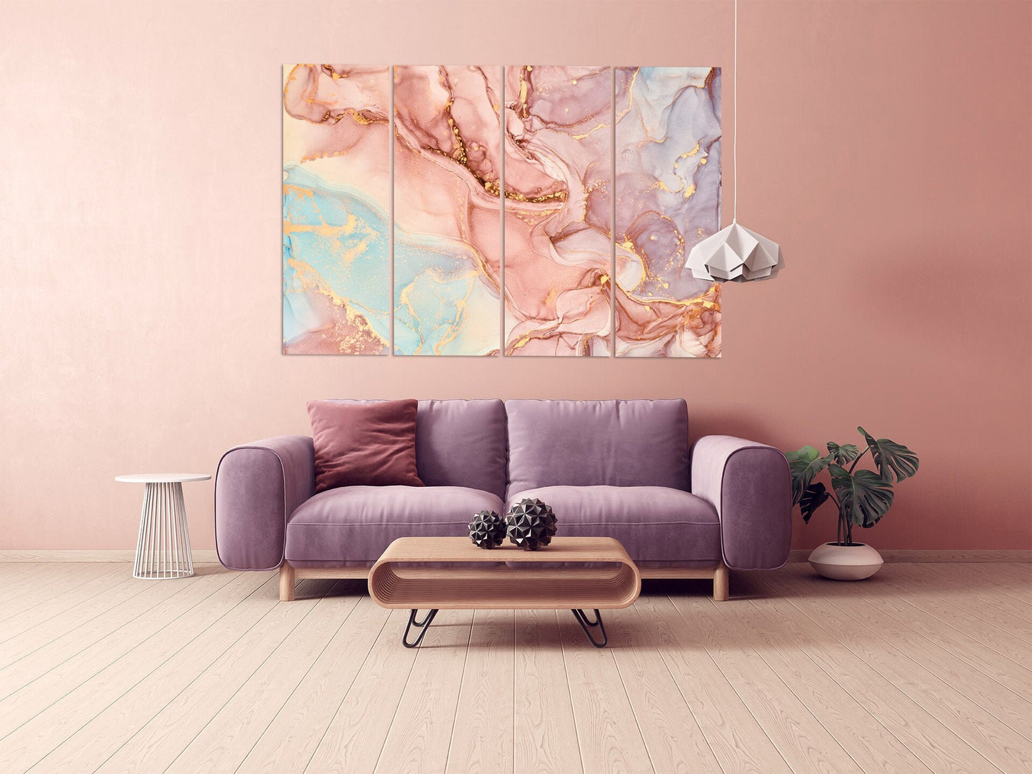 Marble Pink Abstract multi panel art wall art paintings on canvas home wall decor housewarming gift canvas painting