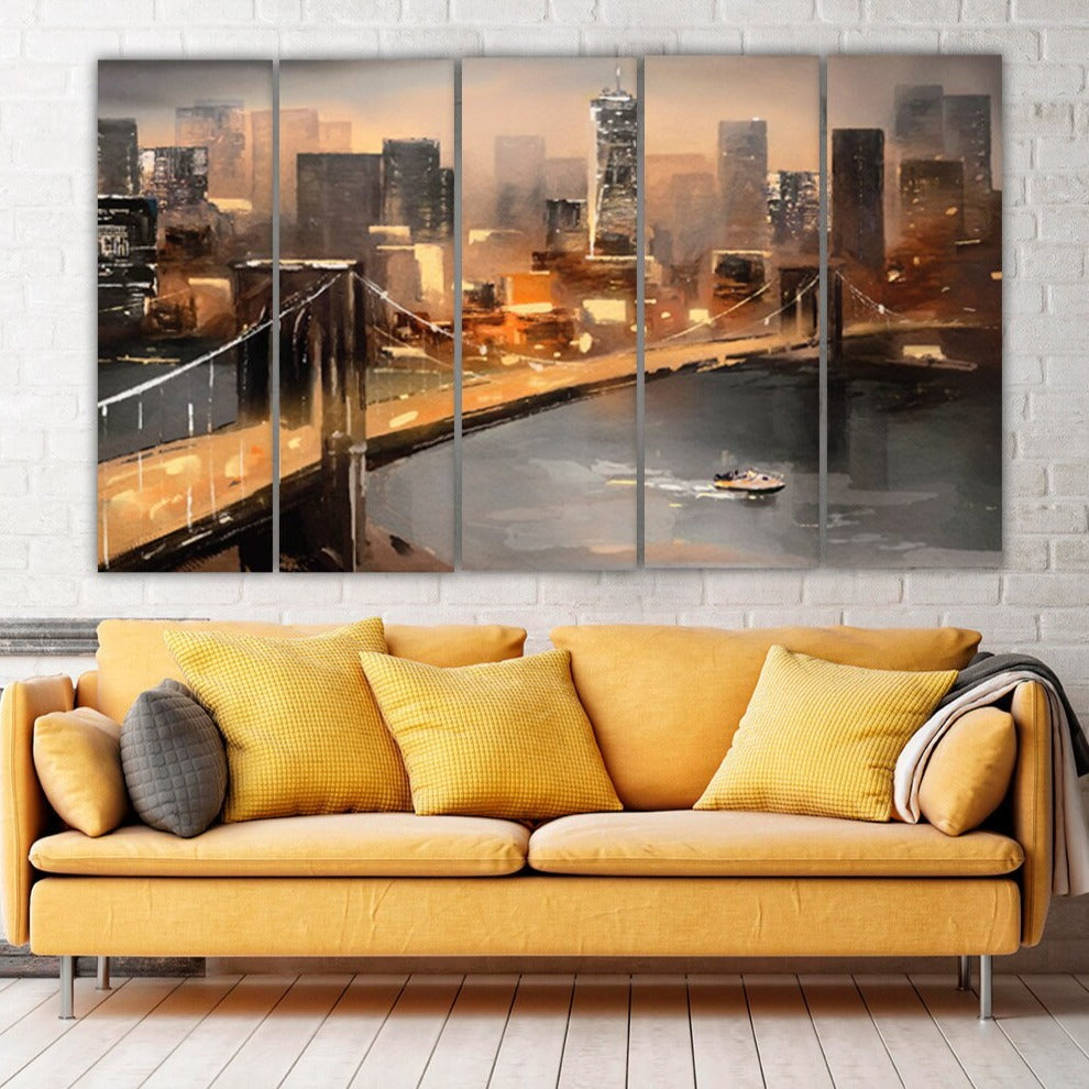 New york city extra large multi panel wall art American bridge home wall decor framed art print large canvas oil painting