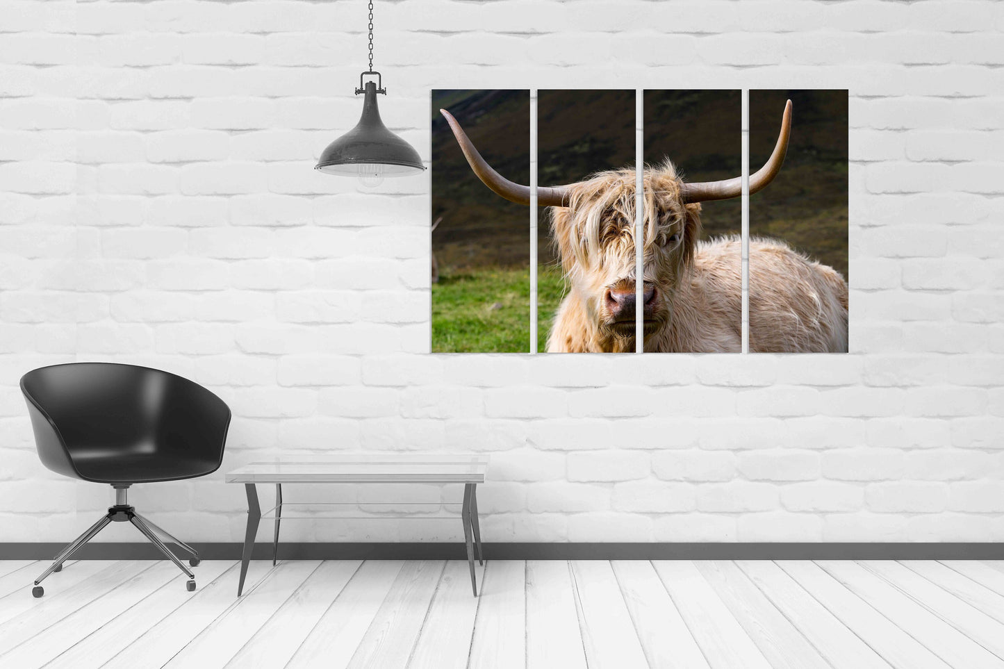 Home wall decor Multi panel extra large canvas art painting Cattle wall art Forest animals figurines Buffalo silhouette Canvas print