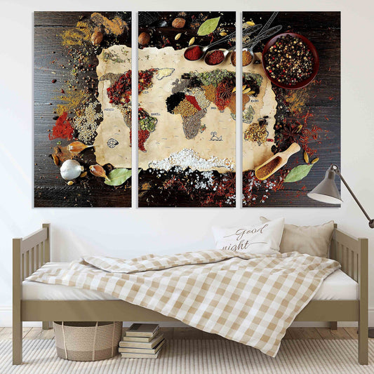 Spices set Kitchen spices print Spices art Map wall art Multi panel wall art Kitchen wall art Extra large wall art Home wall decor