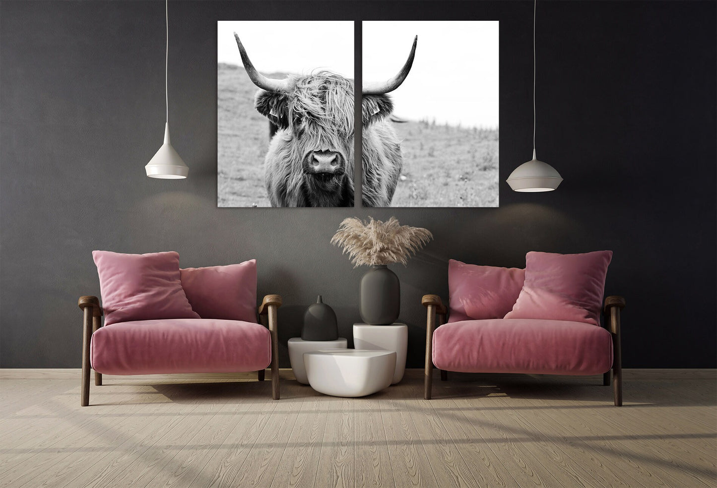 Cattle wall art Rustic canvas print highland cow print scottish cow art farmhouse wall decor animals canvas painting black and white art